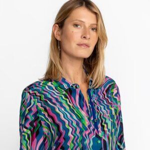 Johnny Was Blue and Pink Swirl Button-Down Shirt - Groovy